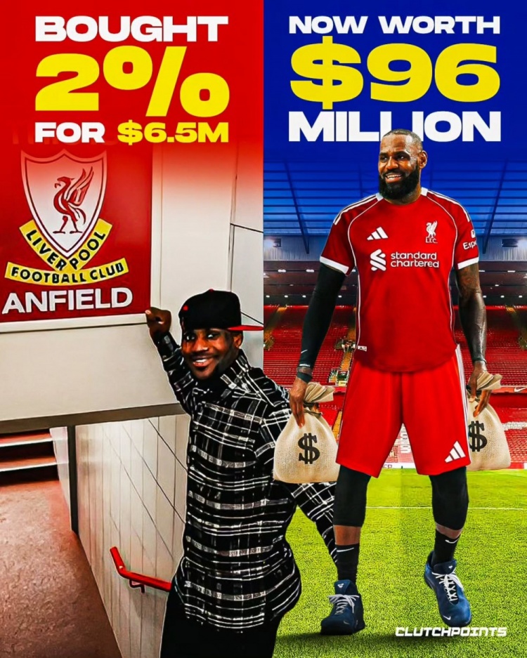 PP电子(中国)-詹姆斯2011年投资利物浦650万目前估值达9600万 回报率高达1400%!